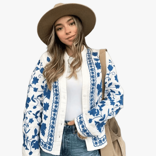 Women's White Cotton Jacket – Blue Embroidered Floral, Relaxed Fit, Flared Sleeves, Bohemian Style-67638-632ff70e-50bc-4a85-a7f7-81af9a11ea02