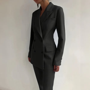 Women's Suit – Tailored Double-Breasted Blazer, Slim Fit Trousers, Smooth Polyester Blend-67647-a21e489d-5ab7-4242-a7b1-930f65c21af7