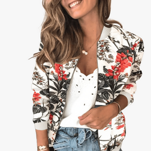 Women's Bomber Jacket – Floral Print, Lightweight, Ribbed Cuffs, Casual Chic-67657-2c5d8959-9d92-4519-b3ee-9d1245dbecea