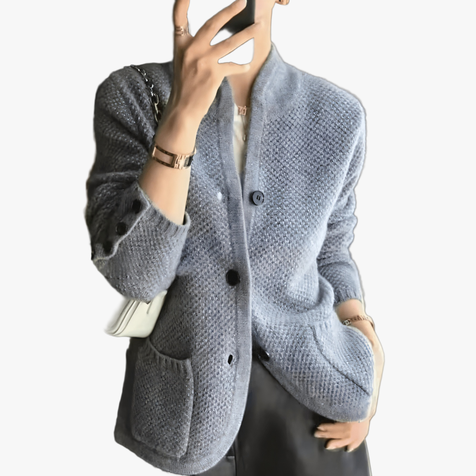 Women's Light Gray Wool Blend Shawl Collar Cardigan Jacket-67660-31dc98a3-a611-4a64-b73b-06b7407237d1