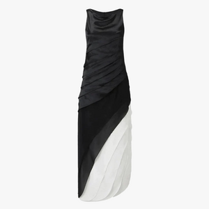 Women's Gradient Gown – Black to Cream Silk Chiffon Layered High Neck Sleeveless-67667-2db65589-9359-4537-bb15-458b19bec649