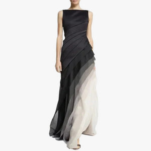 Women's Gradient Gown – Black to Cream Silk Chiffon Layered High Neck Sleeveless-67667-10e53394-d26c-4d99-8969-b91f0cdb7ba3