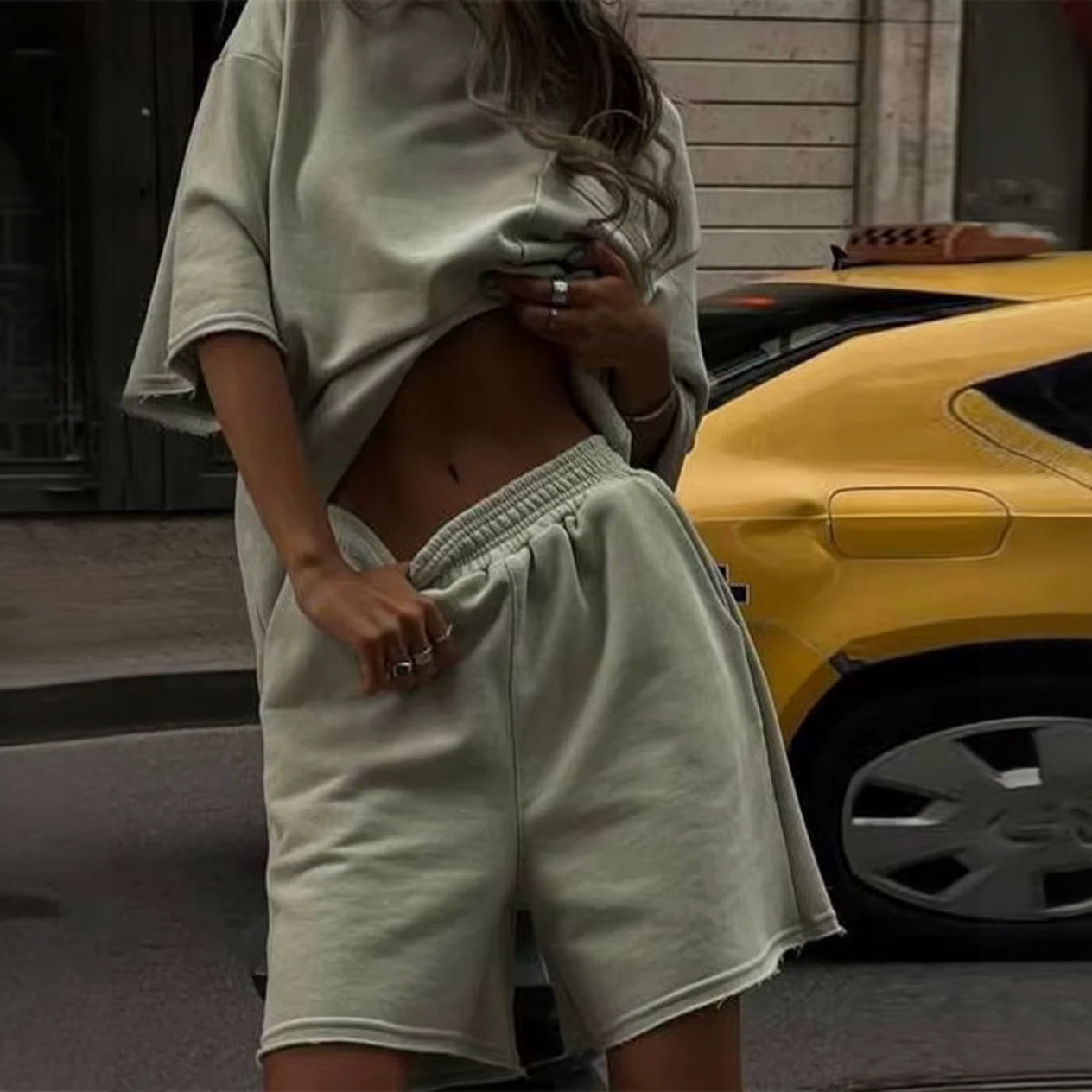 Women's White Oversized T-Shirt & Shorts Set – Cotton Blend, Dropped Shoulder-67668-96c1b3ce-9359-4f0f-b009-a43d9c91b308