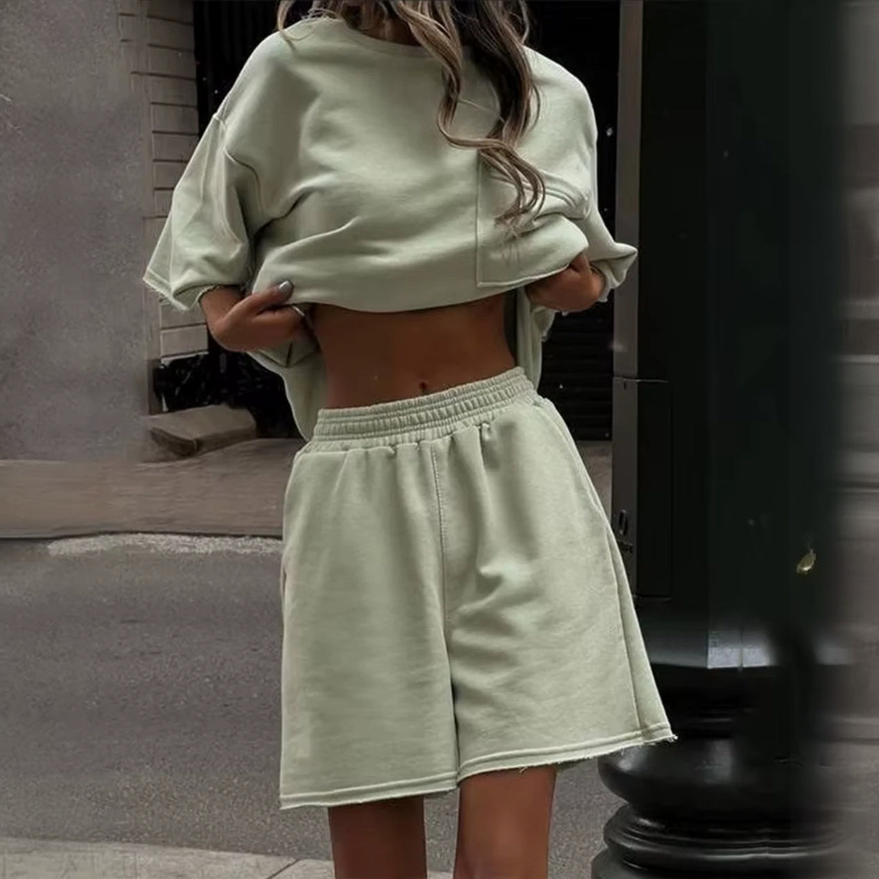 Women's White Oversized T-Shirt & Shorts Set – Cotton Blend, Dropped Shoulder-67668-d4ff48e5-c78a-4a26-aad4-48e930b6668c