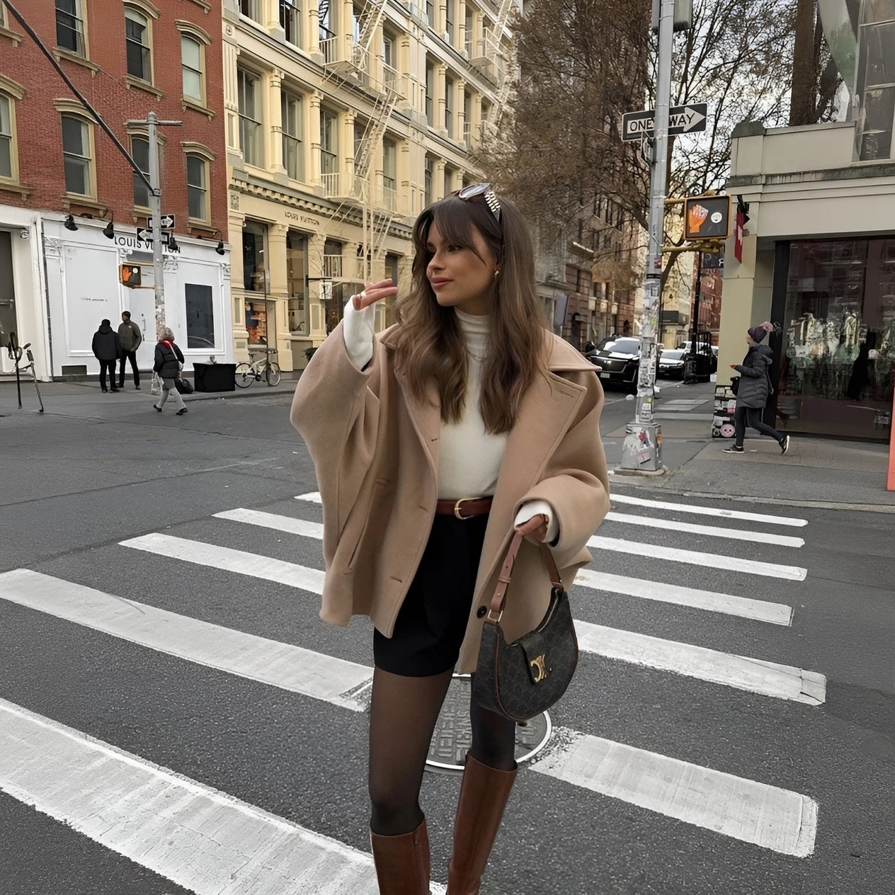 Women's Wool Blend Oversized Coat – Notched Collar, Button Front, Black/Beige-67673-87eba12f-fe80-4c07-8e61-88985c6f32e7