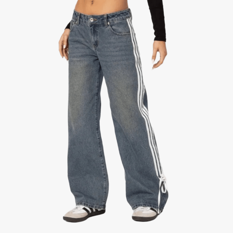 Women's Gray Wide-Leg Cropped Jeans – High Waist, White Side Stripe Denim-67704-b9e7c59b-f036-4e3d-b1fd-a61ea3c1919b