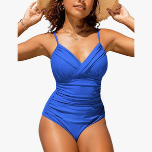 Women's One-Piece Swimsuit – Ruched Bust, Adjustable Straps, High-Cut Leg, Nylon Spandex-67707-0171e377-2d93-453a-9222-d6bddd5d0d44