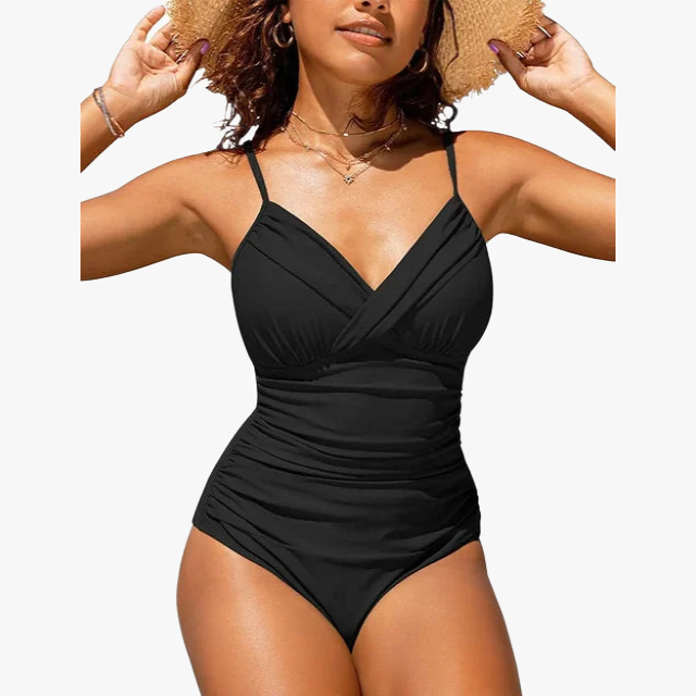 Women's One-Piece Swimsuit – Ruched Bust, Adjustable Straps, High-Cut Leg, Nylon Spandex-67707-ee722a6c-0f1c-46da-83f8-94748bcc8da0