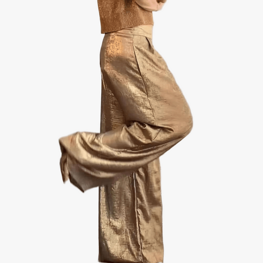 Women's Gold Metallic Satin Wide-Leg Trousers – High-Waist Pleated Design, Elegant Style, Sydney Wardrobe-67714-a1afd0f2-e43d-4aa2-afc1-4da6f1586b10
