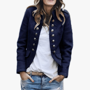 Women's Navy Military Jacket – Tailored Fit, Metallic Buttons, Structured Collar, Cotton Polyester Blend-67734-faada671-b38f-416c-9c7d-88c02cb9a3a4