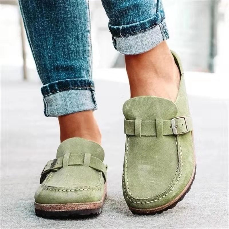 Women's Clogs – Suede Upper, Cork Sole, Adjustable Buckle, Slip-On, Casual Style-83205-681493f4-f310-492d-a082-98a0c9cb36be