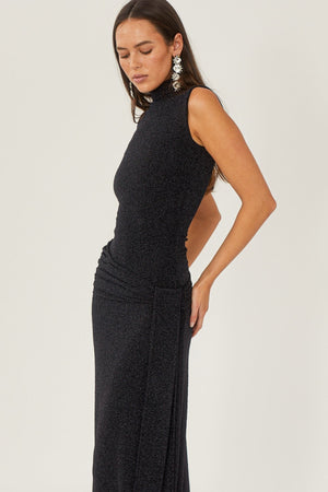 Women's Black Maxi Dress – High Neck, Sleeveless, Gathered Waist, Floor-Length, Elegant Style-81057-6a1d2e46-b647-4b64-b992-e84305b0bb0e