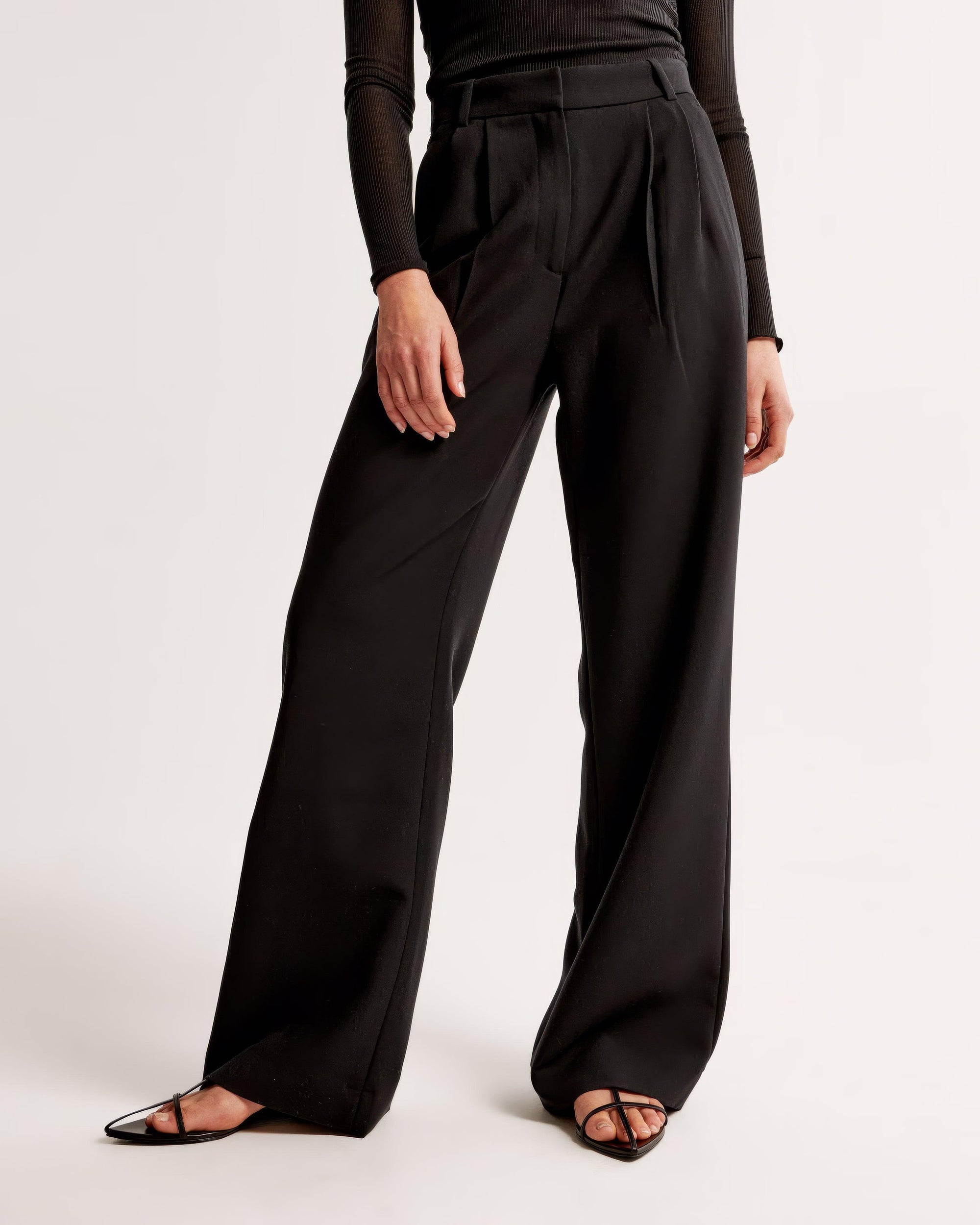 Women's High-Waisted Wide-Leg Trousers – Pleated, Polyester Blend, Gray Brown Black-83175-6c00a3da-9f60-4cd2-8969-e02a096e89dd