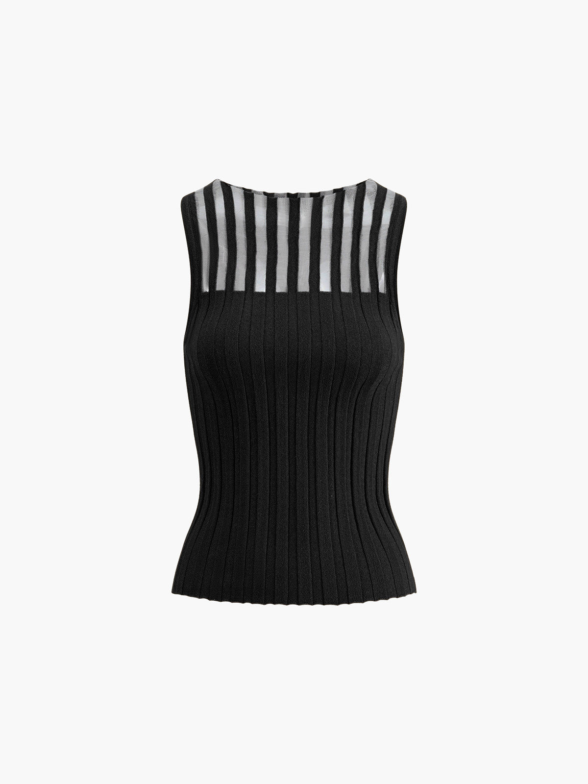 Women's Sleeveless Ribbed Knit Top – Sheer Panel, Fitted, Brown/Black-81360-6d6f09ac-4752-41b0-943b-70ad4ce7f124