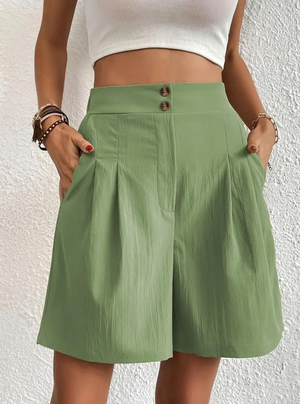 Women's Shorts – High-Waisted, Pleated Front, Functional Pockets, Versatile Style-82558-6d925a80-1723-4d0b-b035-45a06a0bf68b