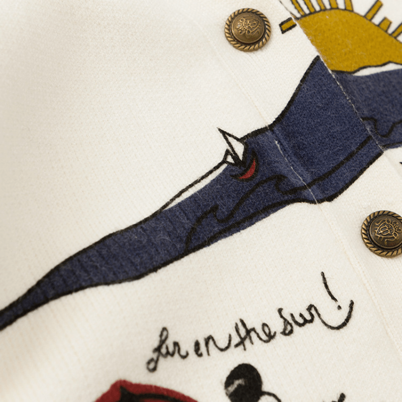 Women's Oversized Knit Cardigan – Light Beige, Whimsical Embroidered Design, Button-Down-67581-6e698085-bc5d-49b0-ad90-0ed86cdd6993