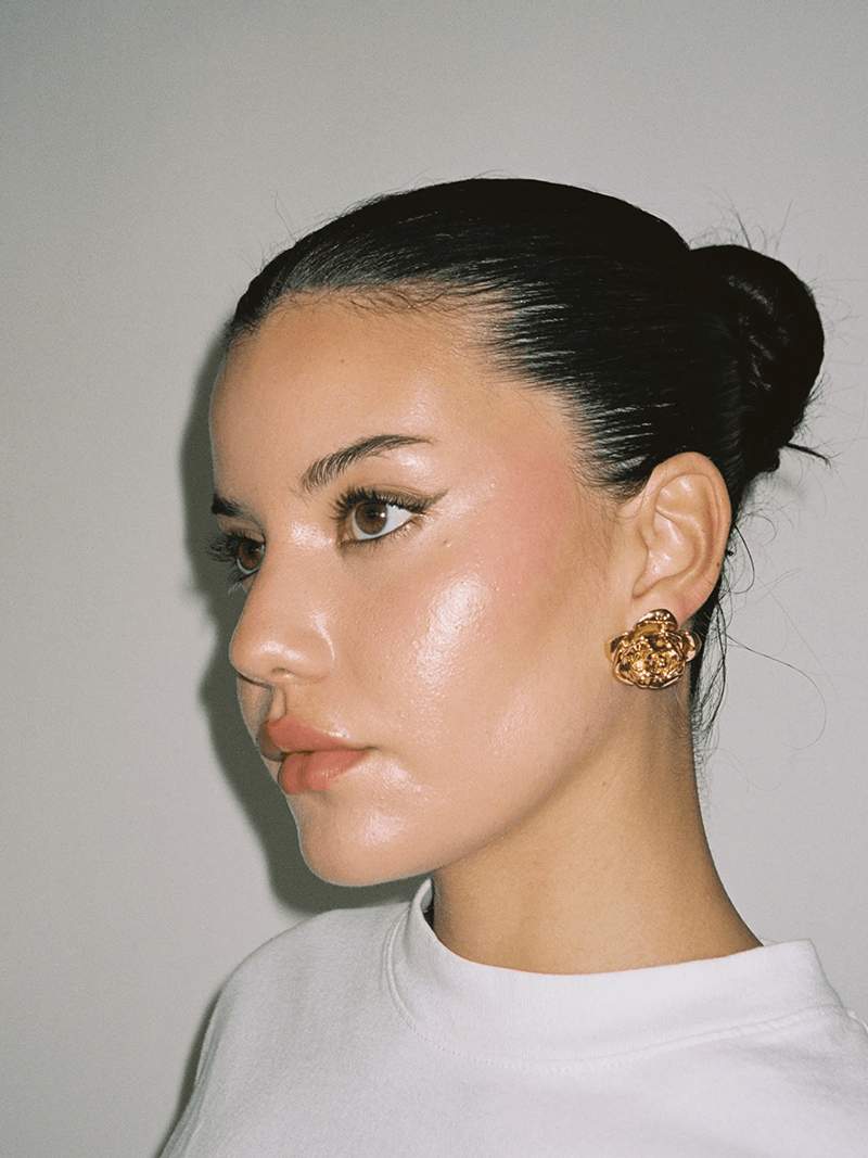 Women's Stud Earrings – Rose Design, Polished Gold Metal, Elegant Style-77144-6ea87c9f-3bf5-4349-b323-d5247190730f