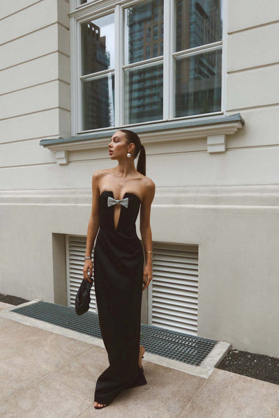 Black Strapless Gown – Embellished Bow Keyhole