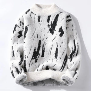 Women's Gray Fluffy Abstract Pattern Relaxed Fit Sweater – Polyester Acrylic Blend-67588-6f887e3a-6c8e-4d16-b304-60b34f7d4e0e