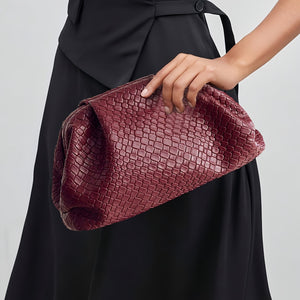 Women's Woven Cloud Clutch Handbag – Voluminous Burgundy Black-55376-56630472900931