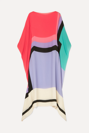 Women's Color-Block Caftan Midi Dress – Silk Blend, Asymmetrical Hem-83243-71b5c507-63e4-4249-92c4-5e0d66d263c2