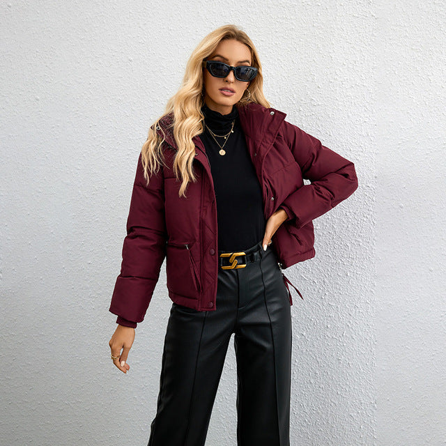 Women's Cropped Puffer Jacket – Quilted, Water-Resistant, High Collar, Synthetic-65207-73dc7695-c6ab-4bff-b8b8-a32fc35f42db
