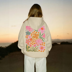 Women's Hoodie – Cream Fleece Cotton, Relaxed Fit, Floral Graphic, Casual Artistic Style-74568-d2686c22-fae4-4ef8-8057-e4be6538c065