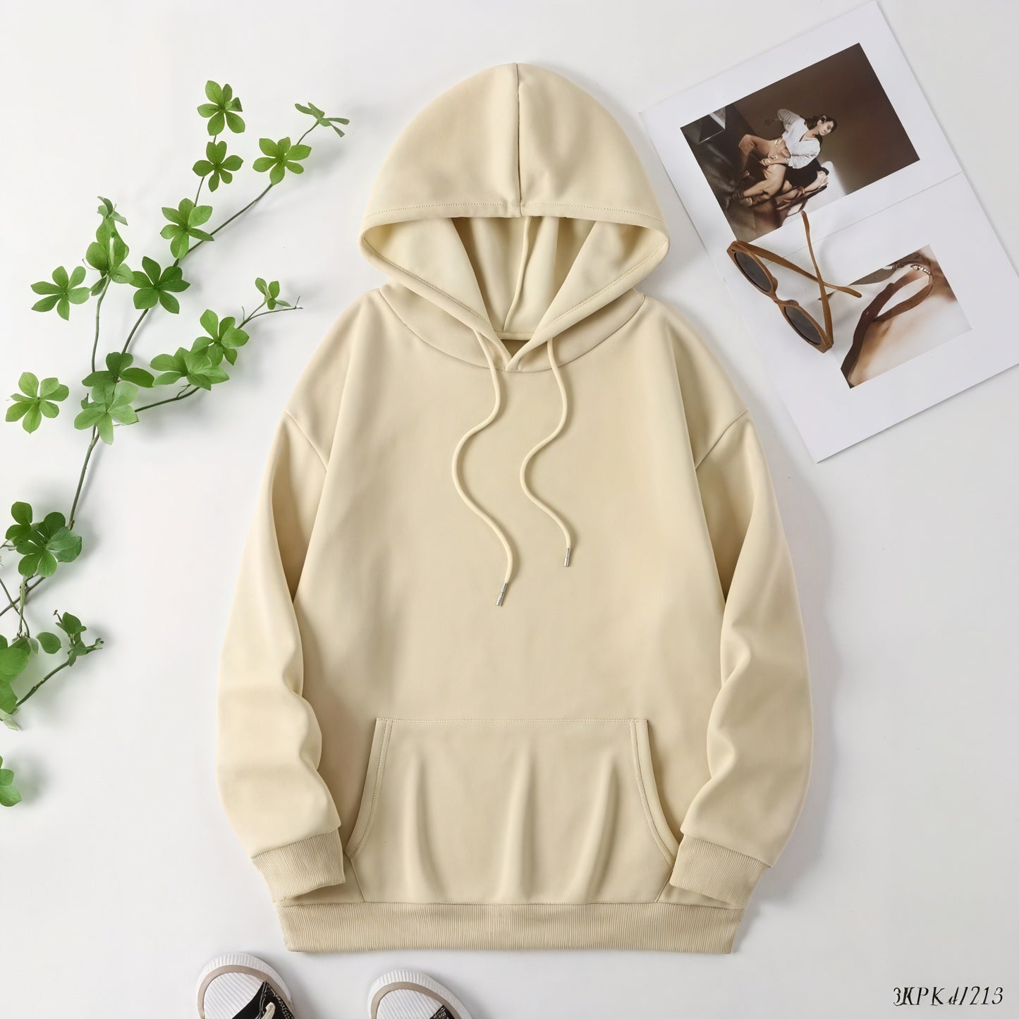 Women's Hoodie – Cream Fleece Cotton, Relaxed Fit, Floral Graphic, Casual Artistic Style-74568-0c3a0333-9b0c-4a6d-ba5a-3389f8143c07