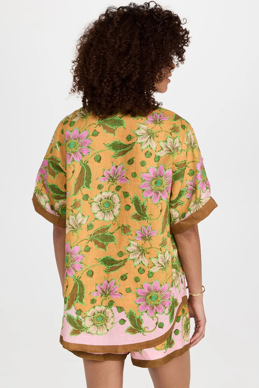 Women's Pink Floral Linen Button-Down Short Sleeve Top – Relaxed Fit, Bohemian Style, Sydney Wardrobe-80014-7497d9b1-4f3a-4002-aff6-551af3cdd3fe