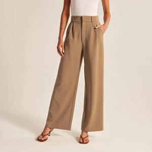 Women's Wide-Leg Trousers – High-Waisted Pleated Smooth Fabric-75845-d0b00dc5-164f-46ee-9fb0-956956fdf9d4