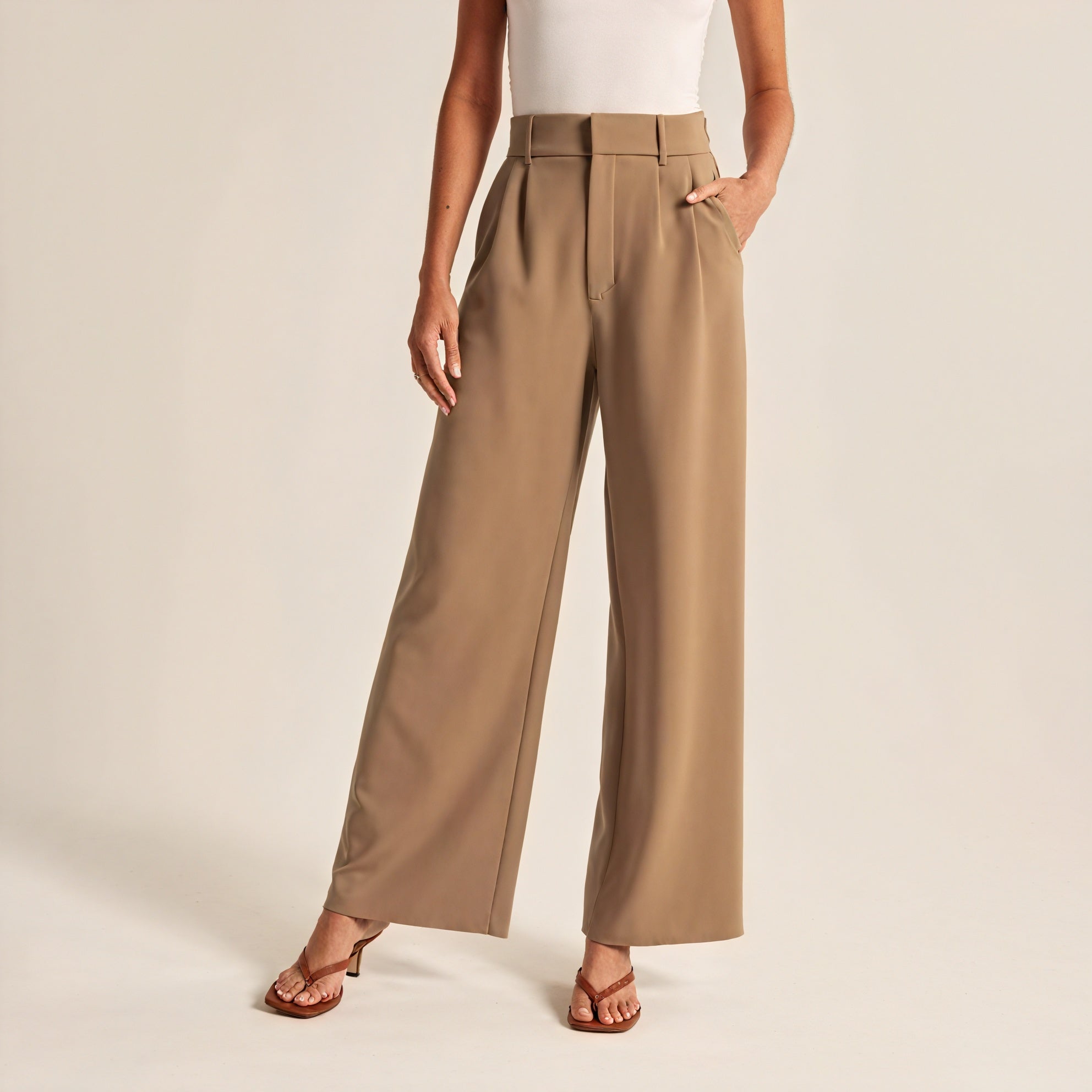 Women's Wide-Leg Trousers – High-Waisted Pleated Smooth Fabric-75845-d0b00dc5-164f-46ee-9fb0-956956fdf9d4