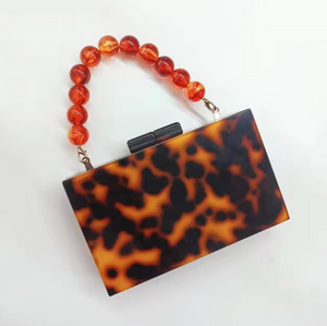 Women's Clutch Handbag – Marbled Acrylic, Beaded Handle, Structured-77266-75ff5ae2-4d2c-4618-b705-202a4505f239