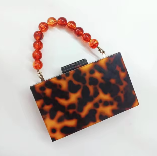 Women's Clutch Handbag – Marbled Acrylic, Beaded Handle, Structured-77266-75ff5ae2-4d2c-4618-b705-202a4505f239