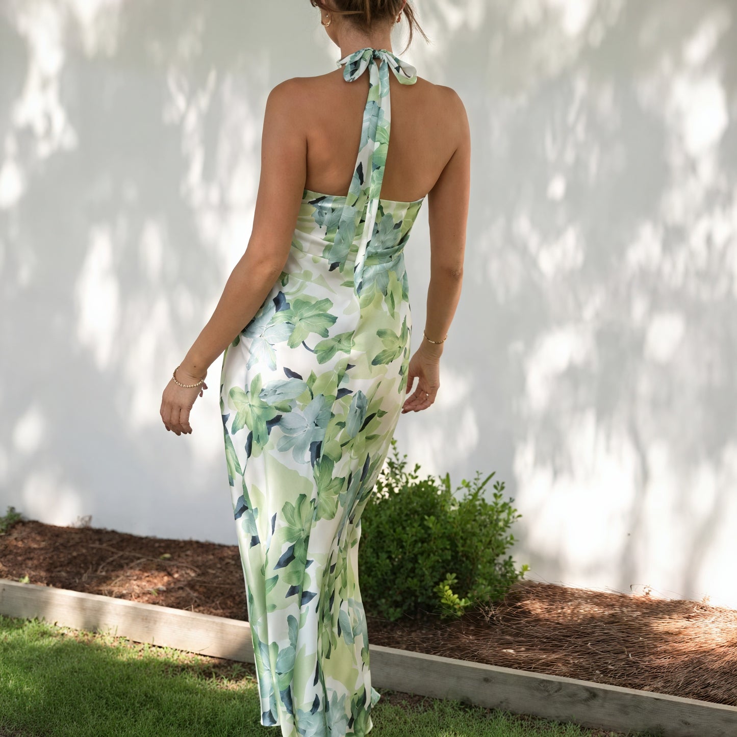 Women's Green Floral Silk Halter Neck Floor-Length Maxi Dress, Bohemian Chic Style-76848-4f49eefd-ddec-4328-8810-22e3c5eac515