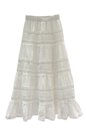 Women's White Tiered Maxi Skirt – Cotton Lace, Scalloped Hem-80833-76e11fb4-eaa7-4fdd-acd4-bf5c57cba553