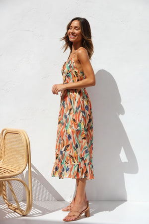 Women's Abstract Print V-Neck Dress – Flowy, Multi-colored, Polyester-77079-2638fb52-4167-4cf0-b49a-e45148a451e5