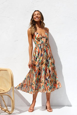Women's Abstract Print V-Neck Dress – Flowy, Multi-colored, Polyester-77079-d2828c2c-9fbb-471b-b69e-8272d88b7ce9