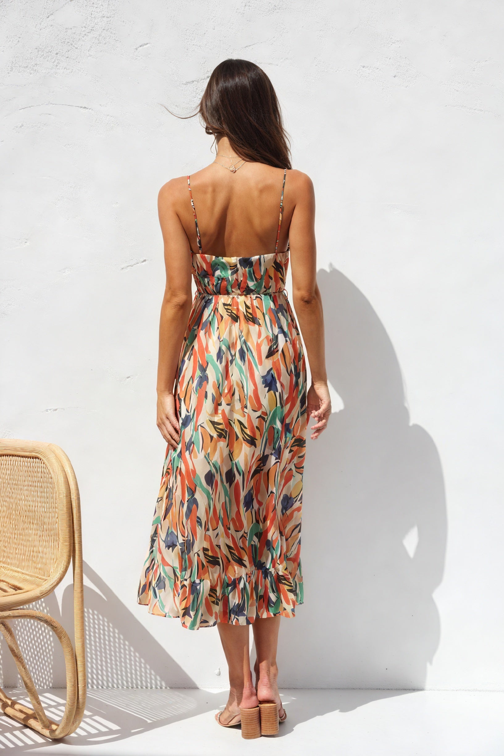 Women's Abstract Print V-Neck Dress – Flowy, Multi-colored, Polyester-77079-54005bd8-c151-4b98-b024-593074558083