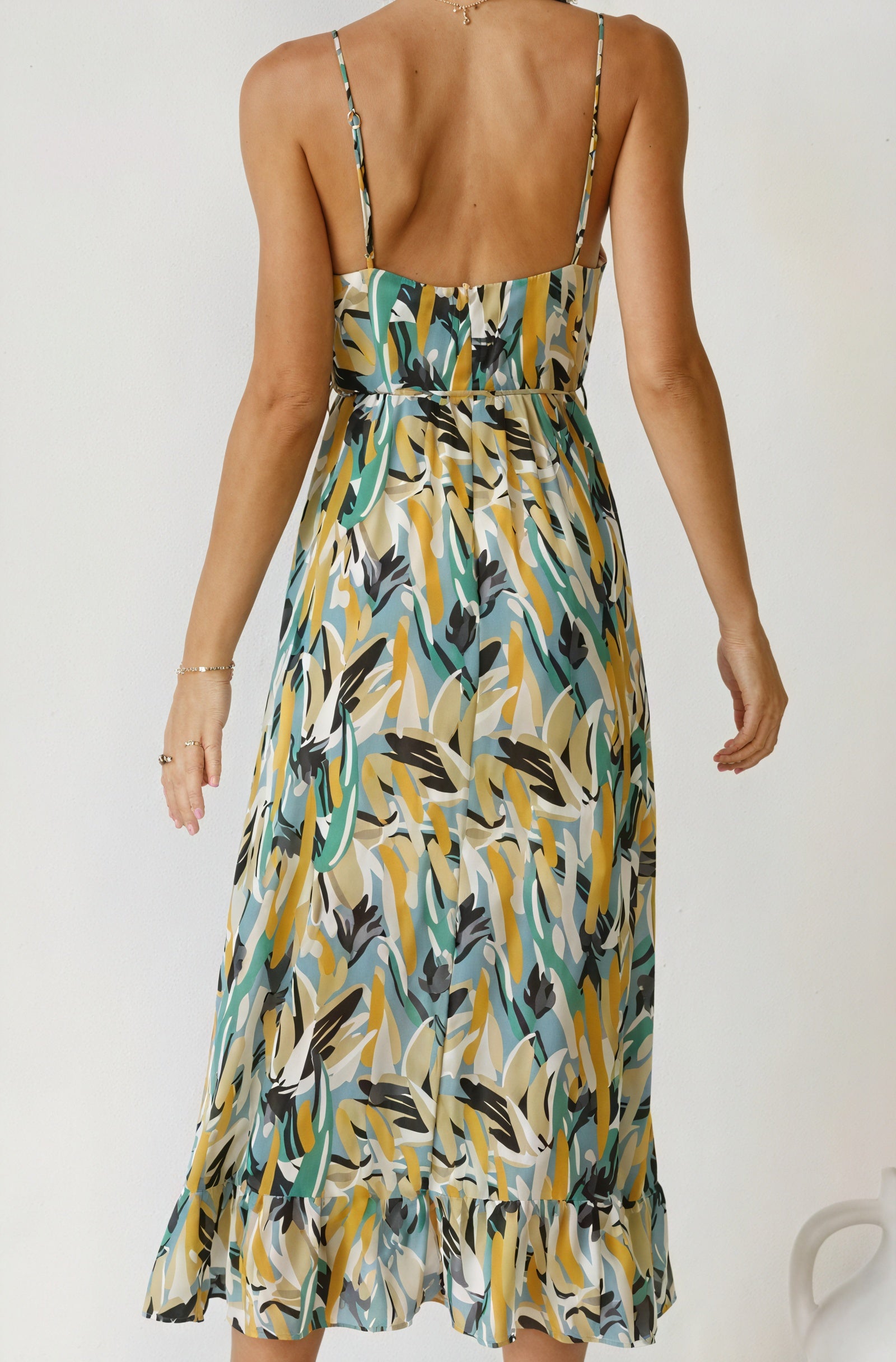Women's Abstract Print V-Neck Dress – Flowy, Multi-colored, Polyester-77079-5ec82b32-8469-4d1e-93b4-1d26ed655700