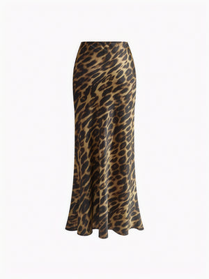 Women's Maxi Skirt – Brown Leopard Print High-Waisted Flowing Polyester-77142-569d5aed-3397-452b-a063-86b1b7d6a5fc