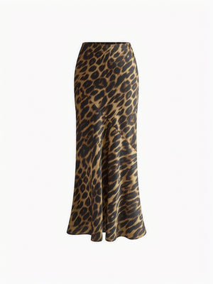Women's Maxi Skirt – Brown Leopard Print High-Waisted Flowing Polyester-77142-22e86d85-7fb7-4cdf-8adb-58562c99c476