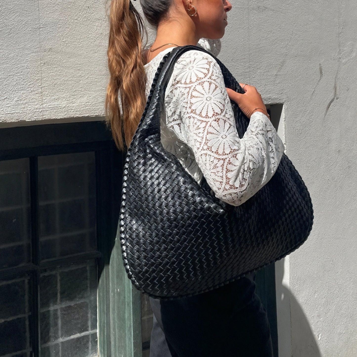 Women's Woven Hobo Handbag – Large Slouchy Crescent, Wide Strap-77186-56c7a1b7-370a-40cb-a69f-86ac10a9b20e