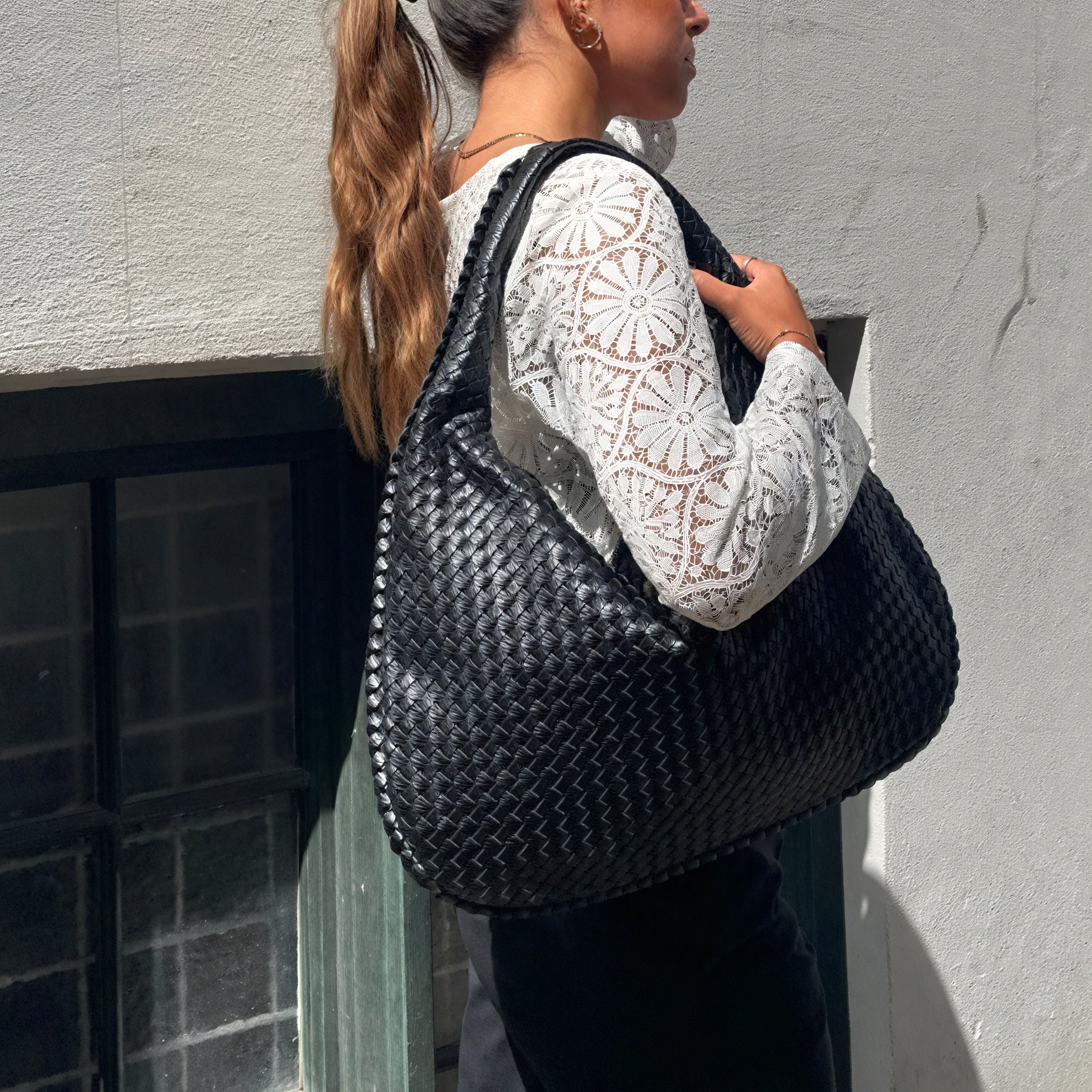 Women's Woven Hobo Handbag – Large Slouchy Crescent, Wide Strap-77186-56c7a1b7-370a-40cb-a69f-86ac10a9b20e