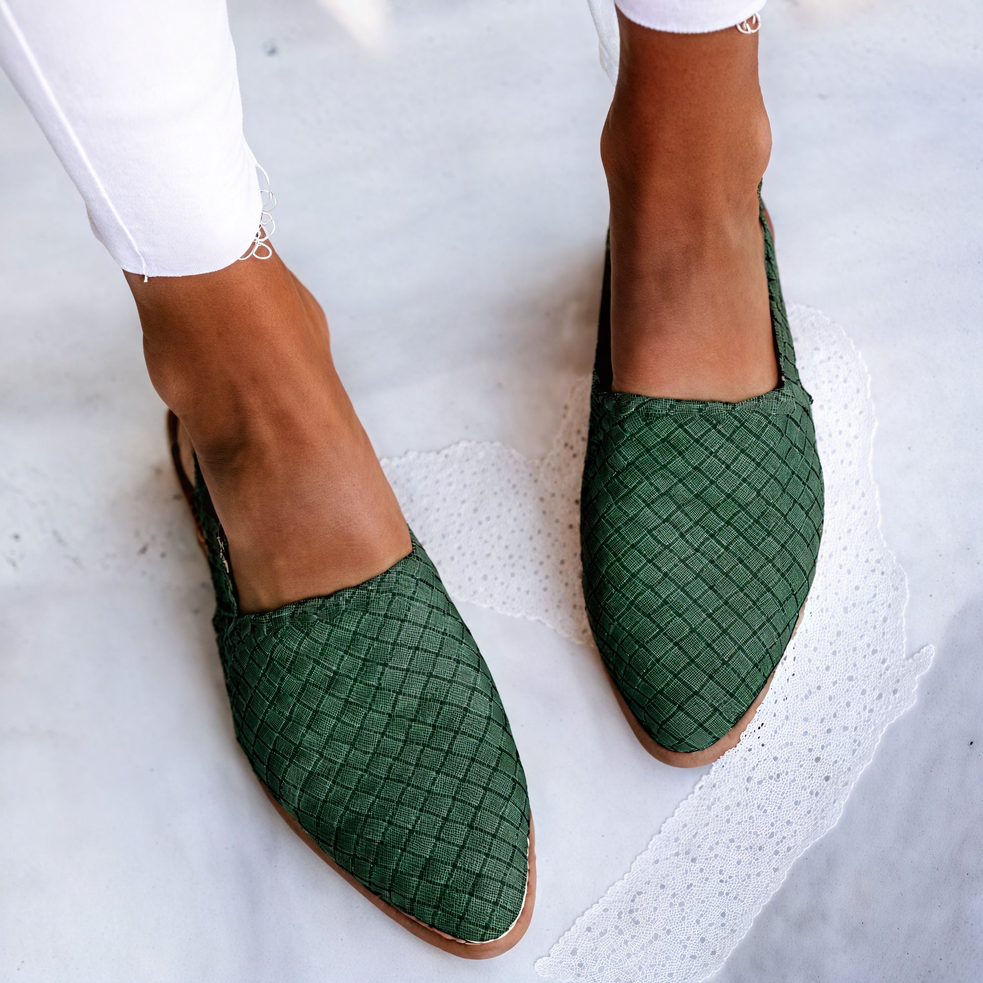 Women's Woven Slingback Flat Shoes – Pointed Toe, Slip-On, Leather, Multi-Color-77195-088d84d4-3abd-4636-8030-86f5f21601c8
