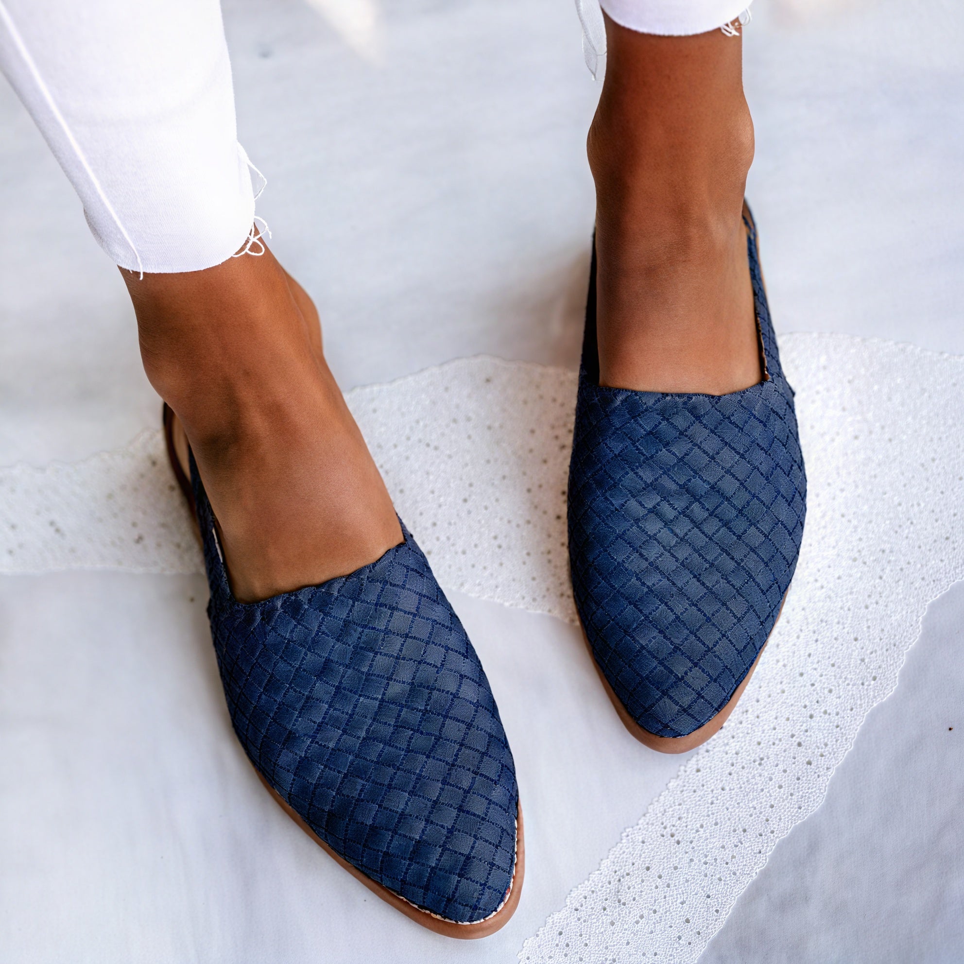 Women's Woven Slingback Flat Shoes – Pointed Toe, Slip-On, Leather, Multi-Color-77195-205ba591-79cb-42c7-8503-a4a12a60b0ec