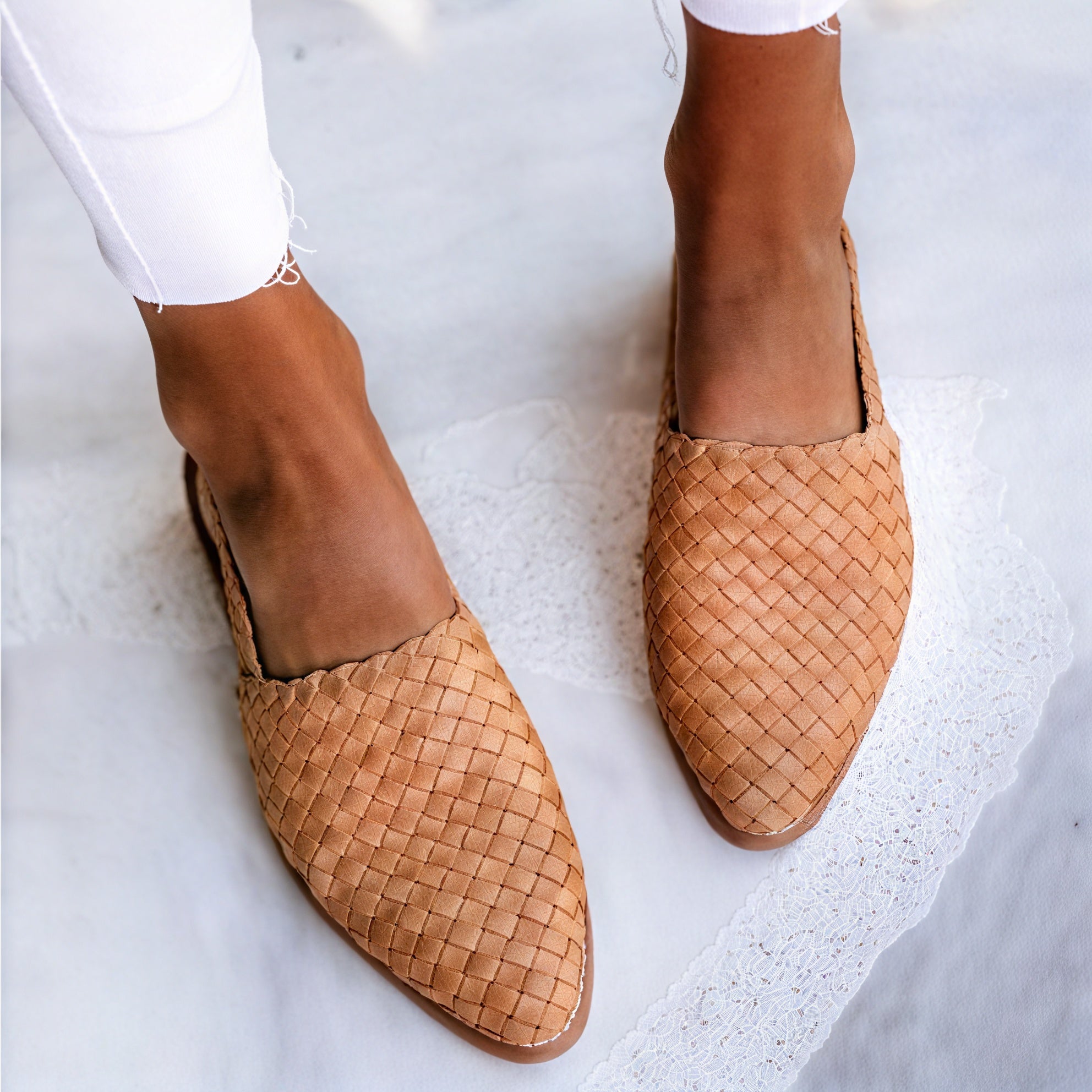 Women's Woven Slingback Flat Shoes – Pointed Toe, Slip-On, Leather, Multi-Color-77195-bd952b29-8530-440c-8a42-bdb327295faf