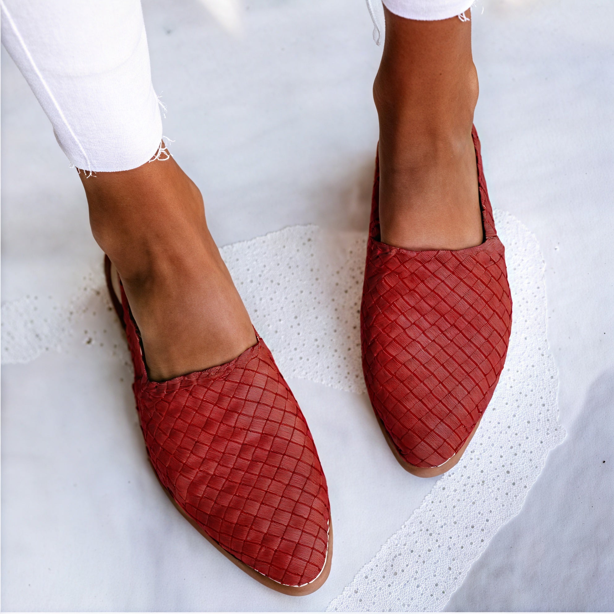 Women's Woven Slingback Flat Shoes – Pointed Toe, Slip-On, Leather, Multi-Color-77195-e9a4001a-faf3-46b7-a54d-cecb73cf0af0