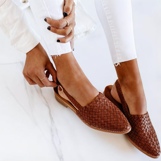 Women's Woven Slingback Flat Shoes – Pointed Toe, Slip-On, Leather, Multi-Color-77195-fcb331c0-7b94-4bcd-bfda-0ec593f94e8f