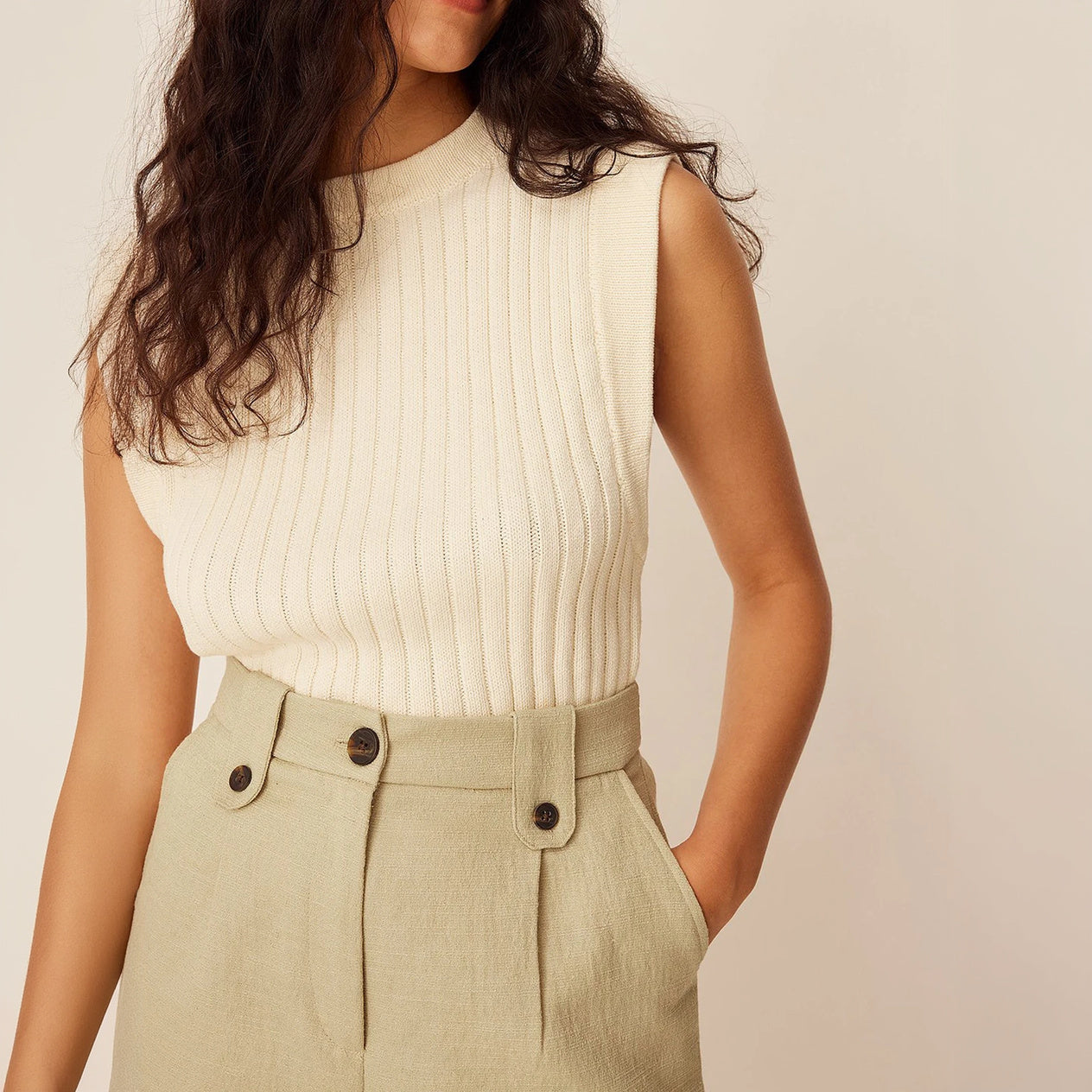 Women's Ribbed Knit Sleeveless Top – High Neck, Cropped, Cotton Blend, Black/Cream-77206-dedb7996-3749-4bda-b3c1-e660e8e289e8