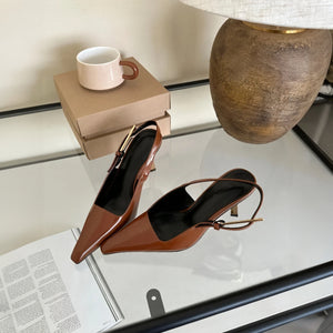 Women's Pointed Toe Slingback High Heels – Patent Leather, Gold Hardware-77211-b130235d-0ed2-4455-a16c-77cf62cb9392